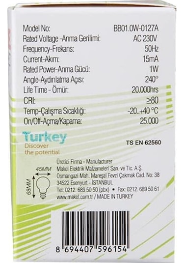 Makel 1W Led Gece Lambası Beyaz(417979795) Çok Renkli