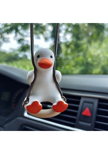 Yifomall Sevimli Pembe Kurdeleli Araç Kokusu - Dayanıklı Alçı Dekoratif Araç Askısı Pembe Kurdeleli Salıncak Ördek