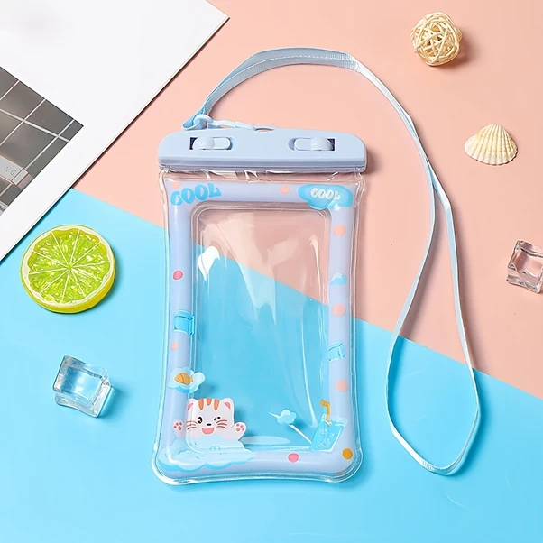 Fochsia Mavi Su Geçirmez Telefon Kılıfı Balonlu Dokunmatik Uyumlu Yüzme Dalış