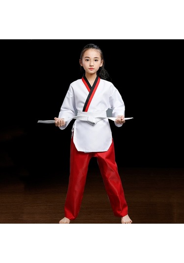 Sones Taekwondo Giyim Çocuk Yetişkin Pamuklu Erkek Ve Kadın Taekwondo Eğitim Üniformaları Pinoscience Kırmızı Pantolon Kırmızı