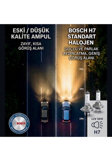 H7 Basic 12v 55w Far Ampulü 499  Uzun Ömürlü Halojen Ampul 2 Adet Far Lambası