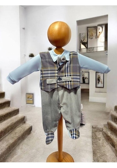 Cantoy Erkek Bebek Papyonlu Şık Tulum-15302 Mavi