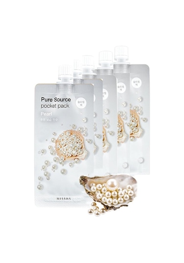 Missha Pure Source Pocket Pack Avantajlı Aydınlatıcı Nemlendirici ve İnci Özlü Uyku Maske Pearl 5 x 10 ML