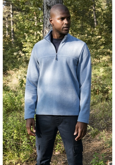 Buratti Slim Fit Yarım Fermuarlı Yumuşak Dokulu Şardonlu Kışlık Erkek Polar 59060011 Koyu Mavi
