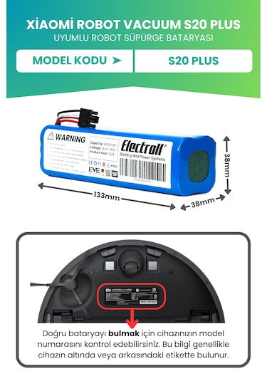 Xiaomi Robot Vacuum S20 Plus Uyumlu Batarya 6400mah