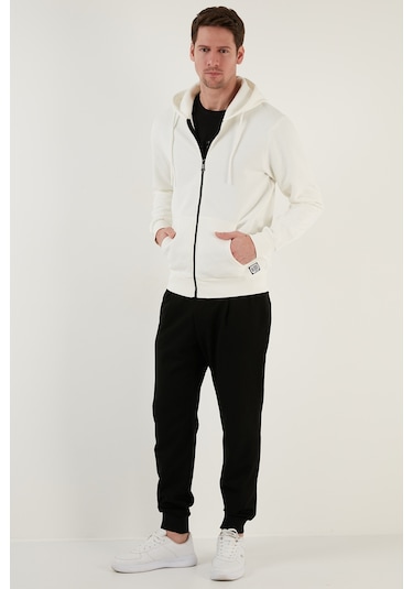 Buratti Regular Fit Kapüşonlu Fermuarlı Içi Tüylü Yumuşak Şardonlu Kışlık Erkek Sweat 5905340 Ekru