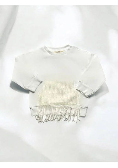 Çikoby Kız Bebek Püskül Detaylı Sweatshirt-14850 Ekru