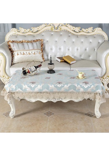 Mavi Avrupa Tarzı Sehpa Örtüsü Dantel Nakış Masa Örtüsü Nakış Masa Örtüsü Ev Mobilya Kapak Masa Örtüsü