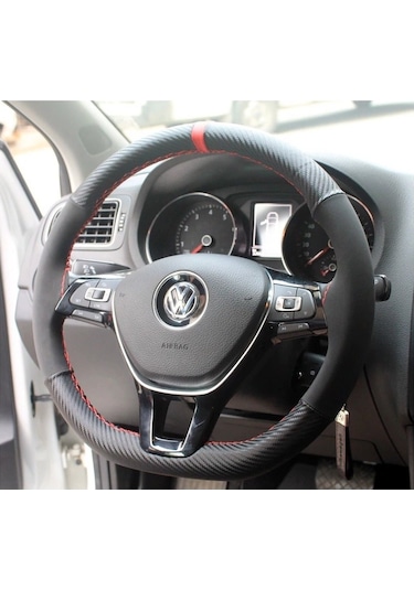 Çarşıhan Karbon Alcantra Kırmızı Dikişli Direksiyon Kılıfı