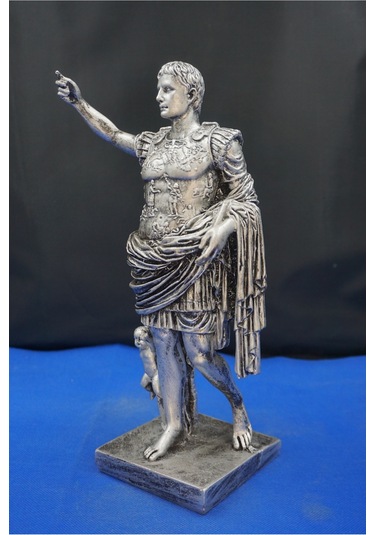 Sezar Augustus Roma İmparatoru Heykeli - 33 Cm Dekoratif Biblo, Ev & Ofis Hediyelik Aksesuar Gümüş
