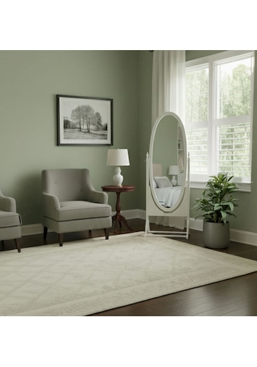 Rivoli Ayaklı Ahşap Oval Boy Aynası 58x165 Beyaz