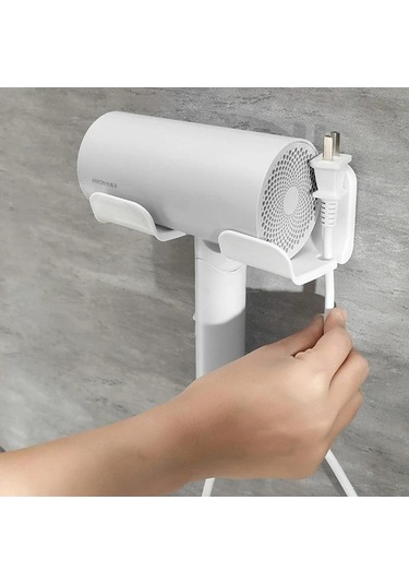 Saç Kurutma Makinesi Tutucu Duvara Monte Saç Düzleştirici Kurutma Makinesi Saç Standı Banyo Organizatör Rafları Tuvalet Organizasyon Rafları Gri