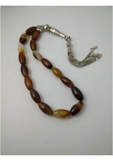 Balıkhediyelikfoto Kahve Akik Taşi Şak Şak Tespih / Uzun Arpa Model Doğaltaş Tespih