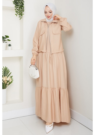 Milda Ceket Elbise İkili Takım 1579 - Bej Bej