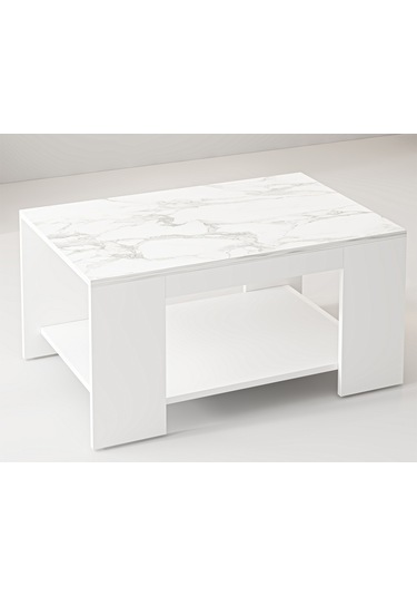 Lina Orta Sehpa – Modern Minimal Tasarım Beyaz Mermer/Beyaz