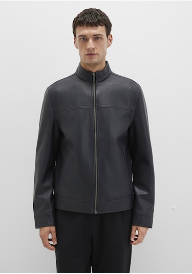 Mavi - Dik Yaka Siyah Suni Deri Ceket 0110634-71379 Siyah
