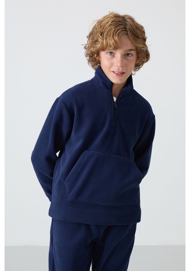Tommy Life Lacivert Kalın Yumuşak Dokulu Standart Fit Nakışlı Polar Erkek Çocuk Eşofman Takım - 11218 Lacivert