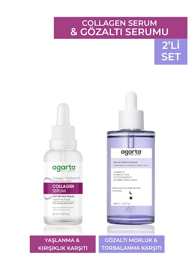 Agarta Kafein İçerikli Gözaltı Morluk ve Torbalanma Giderici Serum 50 ML + Kolajen Serum 30 ML