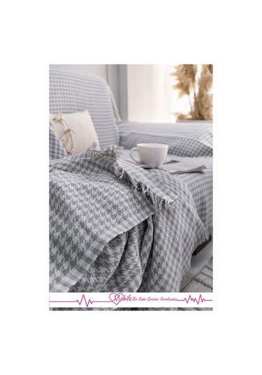 Klasik Pamuklu Koltuk Örtüsü 170x300 Cm Kazayağı Desen Koltuk Örtüsü Gri