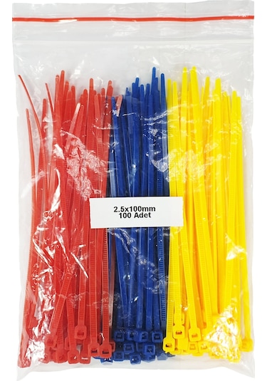 Plastik Kablo Bağı Sarı - Kırmızı - Lacivert 2,5 x 100 mm 100 Adet