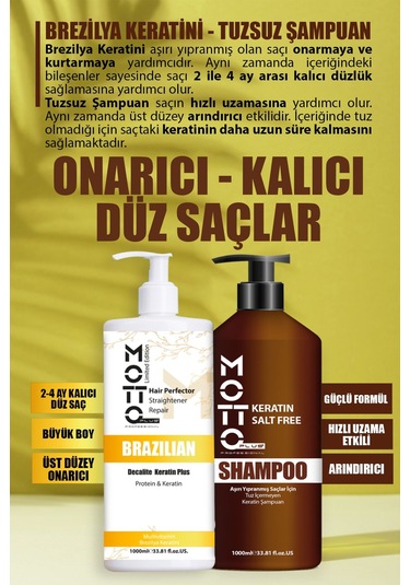 Motto Plus Professional Aşırı Yıpranmış Saçlar İçin Saç Düzleştirici Keratin & Tuzsuz Şampuan 2'li Set Büyük Boy