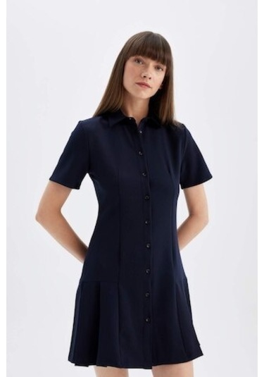 Defacto Polo Yaka Basic Düz Kısa Kollu Pileli Mini Elbise D4203AX24AUNV245