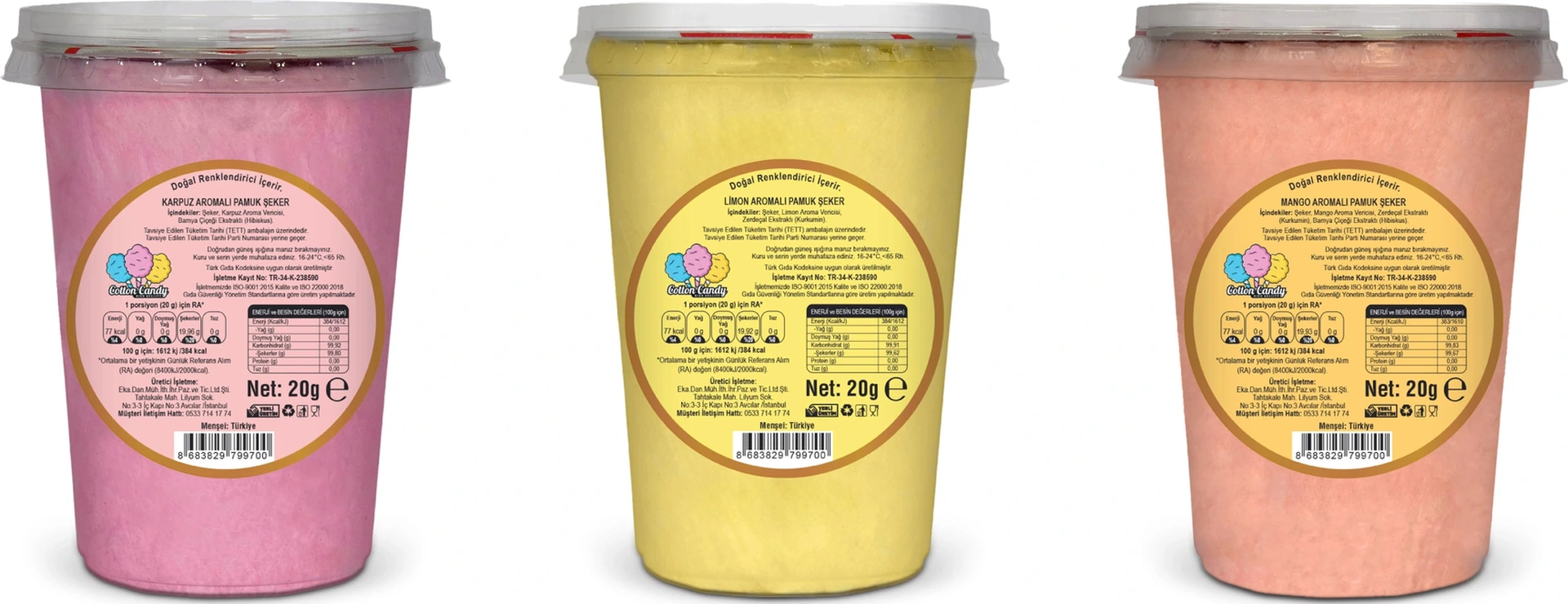 Karpuz, Limon, Mango Aromalı 3'lü Gurme Pamuk Şekerler