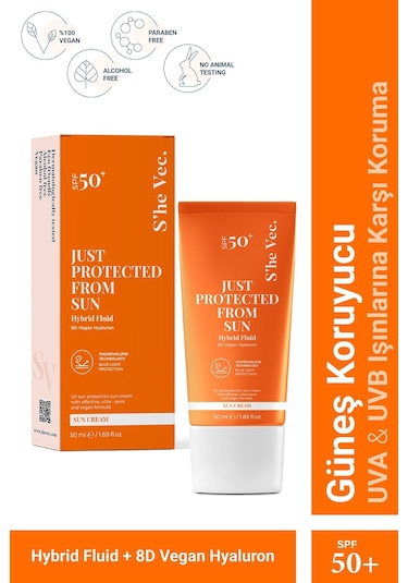 She Vec Just Protected From Sun Aydınlatıcı ve Leke Karşıtı Güneş Koruyucu Krem SPF50+ 50 ML