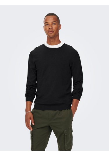 Only & Sons Erkek Bisiklet Yaka Regular Fit Kazak - 22020088 Siyah