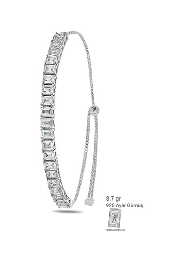 Brezza Lusso Jewelry Sıralı Baget Pırlanta Işıltılı Kadın Gümüş Bileklik