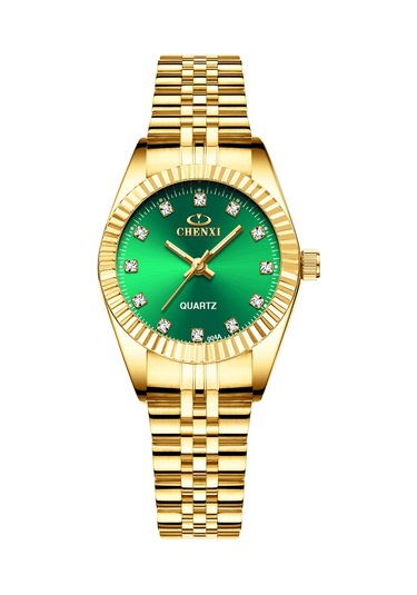 Springsun Kadınlar Klasik Kuvars Saat, Paslanmaz Çelik Kordon, Parlak İşaretçiler, 30m Su Geçirmez, Yeşil Dial, Günlük Ve İş Giyimi Altın - Beyaz