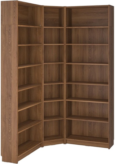 Köşe Kitaplık, Kahverengi Ceviz Görünüm, 136/136x28x237 Cm Abanoz