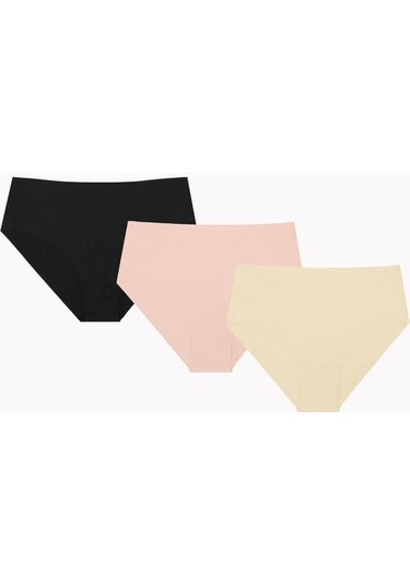 3 Adet Nbb Kadın Siyah-vizon-ten Lazer Kesim Yüksek Bel Külot 327 001