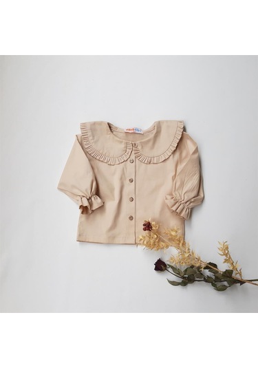İkokokids Kız Bebek Krem Fırfırlı Bebe Yaka Bluz Krem