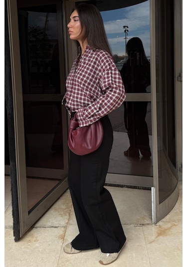 Madmext Kırmızı Oversize Kareli Kadın Gömlek Mg2822