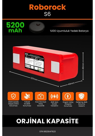 Roborock S6 Uyumlu Kutusuz 5200 Mah Robot Süpürge Bataryası