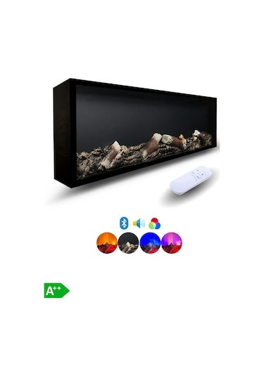 Arif Şömine Dekoratif Elektrikli Yapay Şömine - 80x25x15 Cm - Farklı Renk Modları, Kumanda, Bluetooth Hoparlör