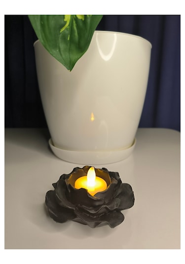 Mumluk - Gül Tealight Tutucu Siyah