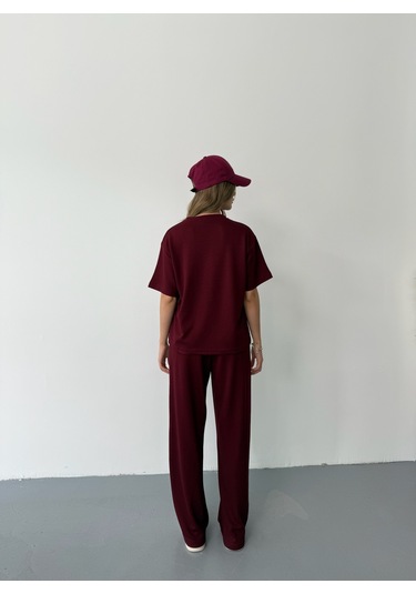 Kadın Modal Kısa Kolu Soft Touch Spor Takım Bordo