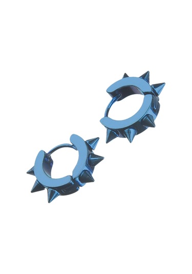 Mavi Sivri Uç Erkek Küpe Çelik Takı Aksesuar W P24 T5 Çelik