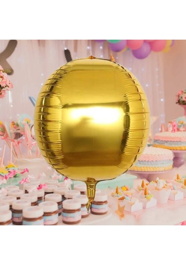 Folyo Balon 22 İnç Küre Top Şekilli Gold-altın Renkli Parti Balonu Çok Renkli