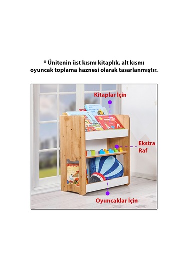 Minera Martı Ahşap 0-6 Yaş Çok Amaçlı Montessori Kitaplık Ahşap