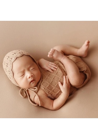 Novahub Yenidoğan Kız Romper Ve Bonnet Bebek Kıyafeti, Koyu Kahverengi, 0-1 Yaş, 80cm Altı, Pamuk, Hayvan Desenli Fotoğraf Aksesuarı Koyu Kahverengi