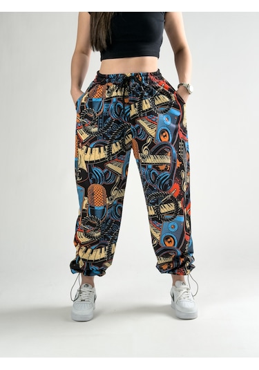 Cocopelli Paça Ayarlamalı Müzik Desenli Jogger Pantolon Coc2805 Desenli