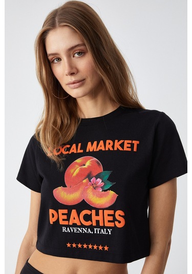 BELVETH Kadın Bisiklet Yaka Oversize Siyah T-Shirt