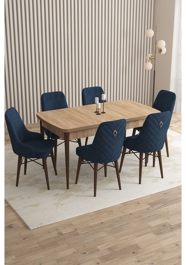 Mazaka Meşe Desen 80x132 Açılabilir Mdf Masa Yemek Odası Takımı, Mutfak Takımı 6 Adet Sandalye Lacivert Mazaka Meşe Desen 80x132 Açılabilir Mdf Masa Yemek Odası Takımı, Mutfak Takımı 6 Adet Sandalye Lacivert