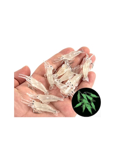 Valkyrie 12 Adet Fosforlu Kancalı Silikon Karides Olta Yem Sahte Yapay İğneli Balık Yemi Beyaz