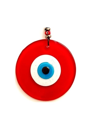 Nazar Boncuklu Deri İpli Tasarım Harikası Kırmızı Cam Duvar Süsü