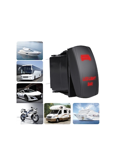 Yaozixa 12v/24v 5 Pin Su Geçirmez Led Işıklı Kayar Anahtar - Araç, Moto, Tekne, Karavan Kullanıma Uygun Mavi Işık