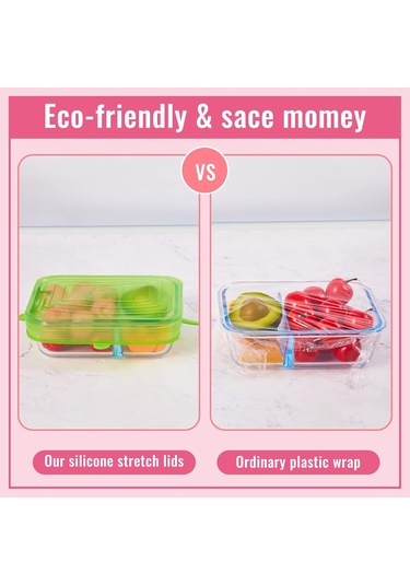 30 Adet Silikon Streç Kapaklar Dikdörtgen Yeniden Kullanılabilir Silikon Kapaklar Gıda Depolama İçin Mikrodalga Kapak Açık Mor